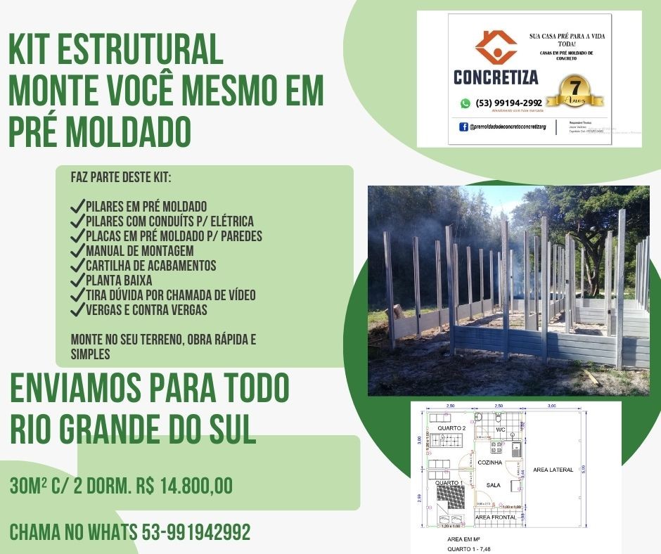 KIT ESTRUTURAL EM PRÉ MOLDADO, 2 DORMITÓRIOS - kit verde 2 dormitórios
